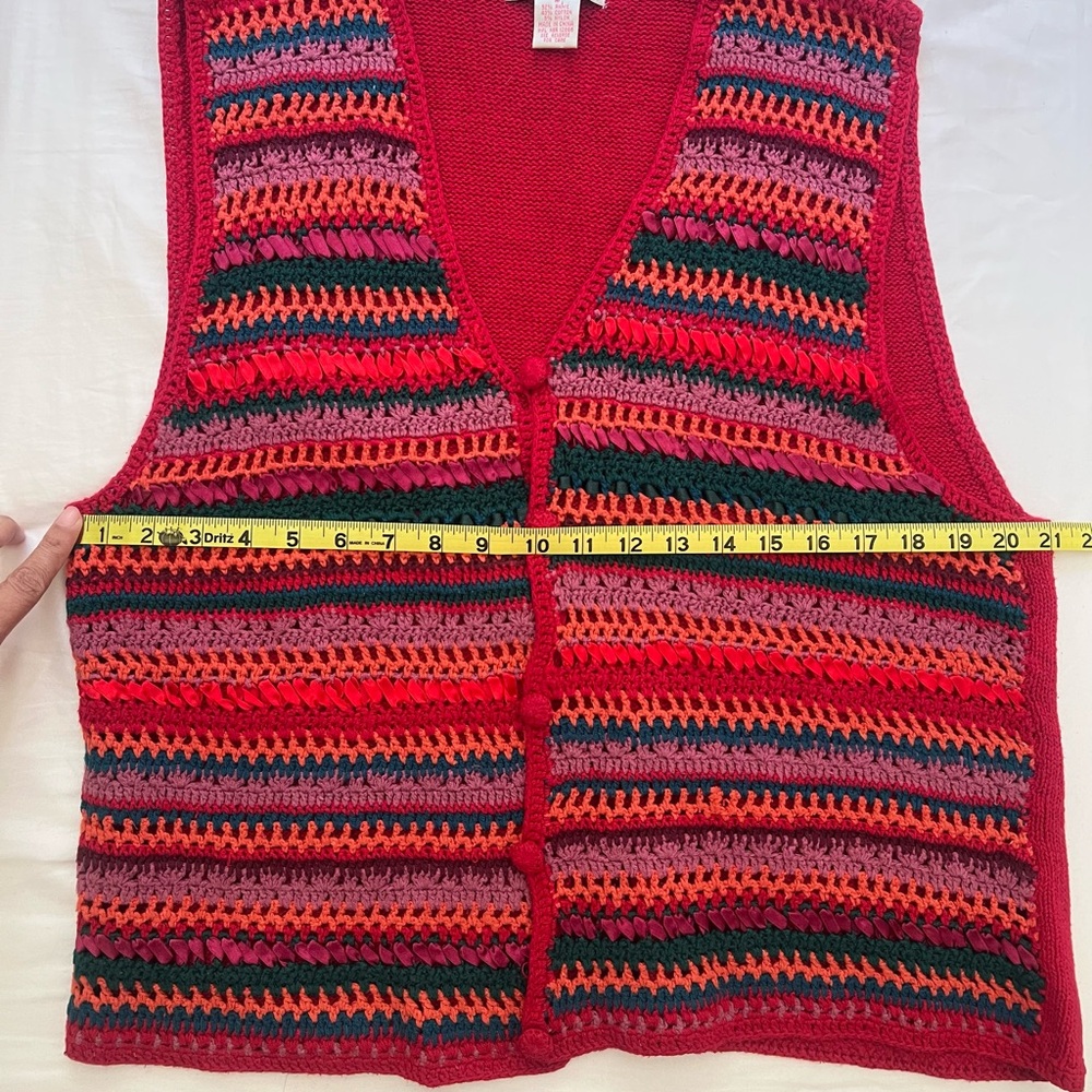 Vintage American Weekend Multi Stripe Sweater Vest Knit Medium - Picture 4 of 9
